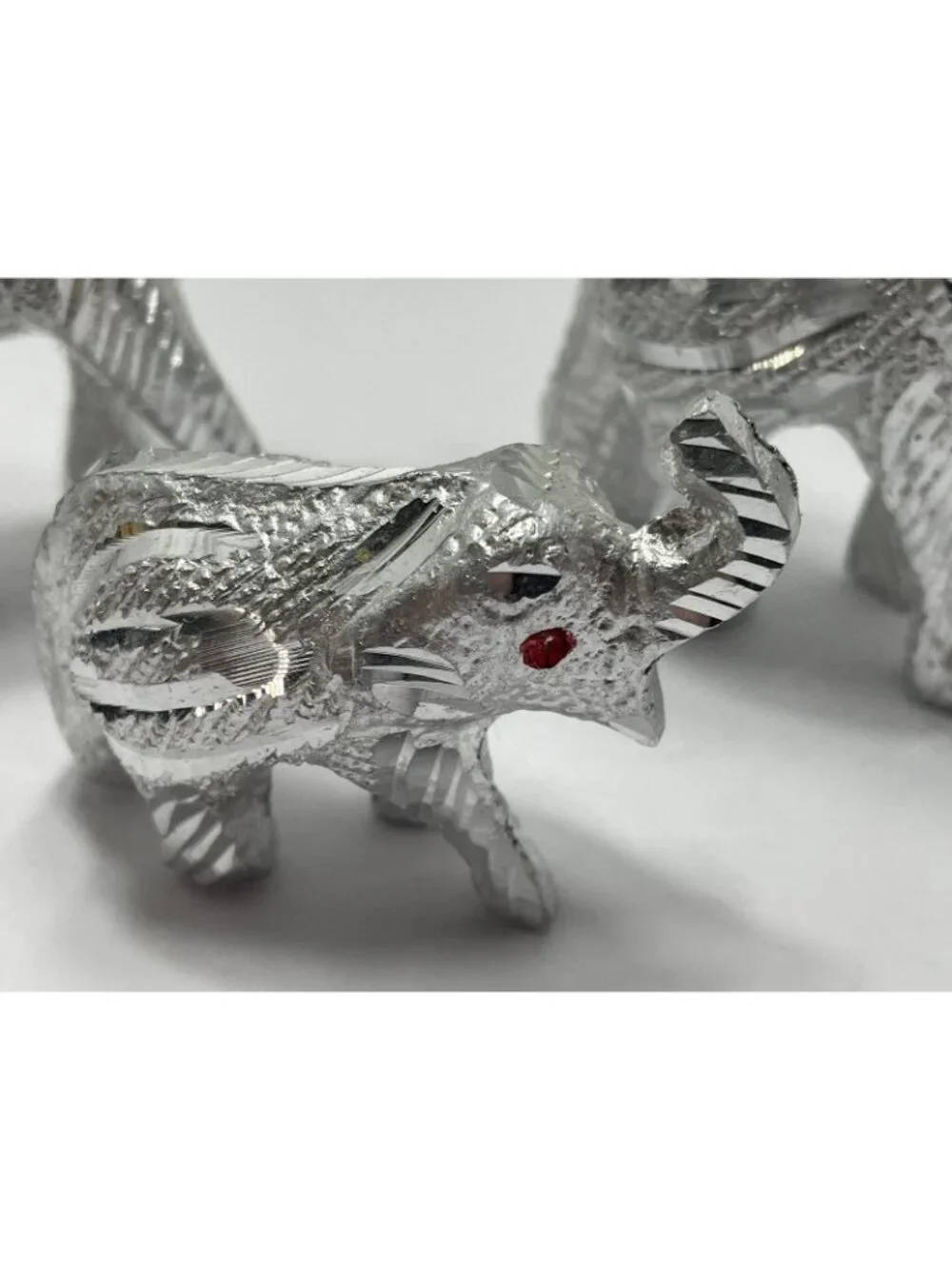 Vintage 3 Small Silver Elephants - possibly Aluminum - no makers mark - trunk up